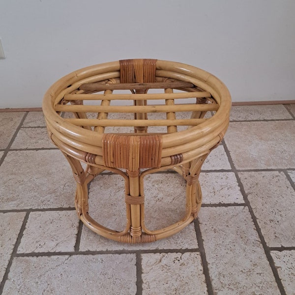 Vintage bamboo rattan side table ottoman