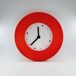 Vintage Ikea red wall clock Tajma designed by Knut and Marianne Hagberg &#39;99