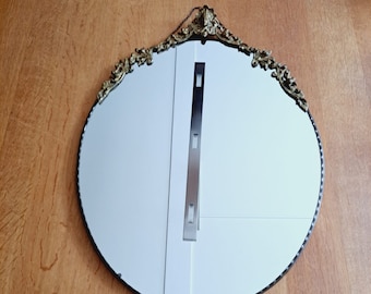 Vintage baroque XL oval brass mirror