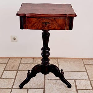 Antique wooden sewing side table with drawer