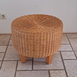 Vintage Ikea round wicker rattan ottoman footstool