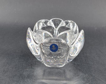 Vintage crystal glass lotus candle holder by Torben Jorgensen for Holmegaard Royal Copenhagen