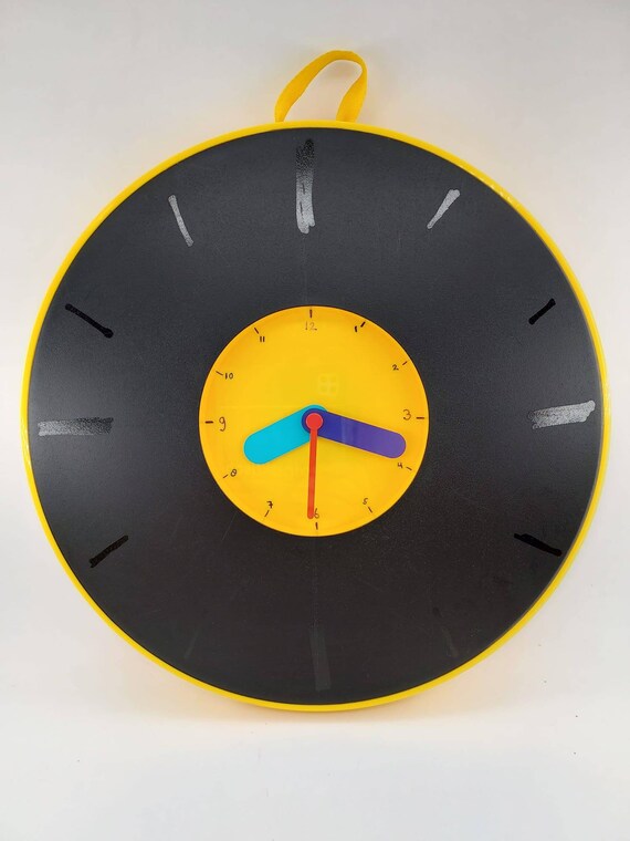 Reloj de pared vintage Ikea Pladdra negro y amarillo Etsy Espana