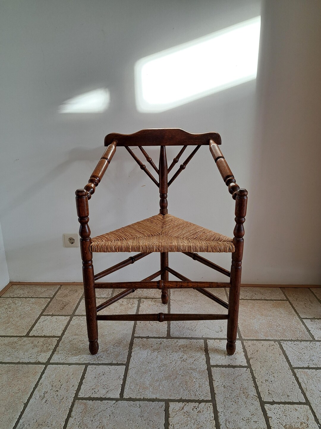 Antique Beech Wood Hand-made Triangle Corner Chair With Reed Seat - Etsy