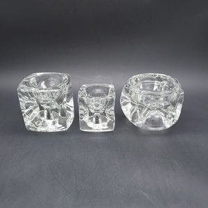 Vintage solid clear glass candleholders by Rudolf Jurnikl for Rudolfava hut glasswork Sklo Union