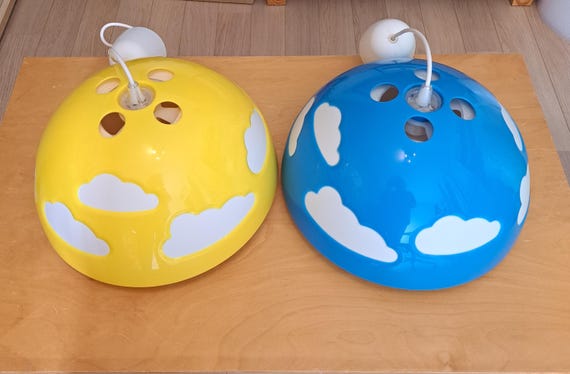 Suspension IKEA Skojig Vintage, Demi-sphère Bleue Motif Nuages, 36 Cm