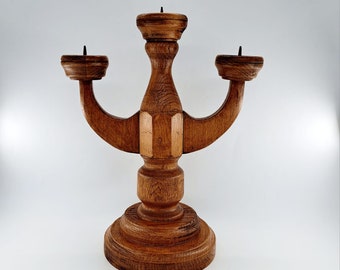 Vintage art deco wooden oak 3 arms candle holder