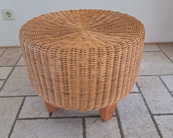 Vintage Ikea Round Wicker Rattan Ottoman Footstool Etsy