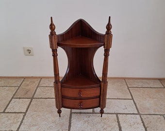 Vintage wooden corner cabinet with two drawers