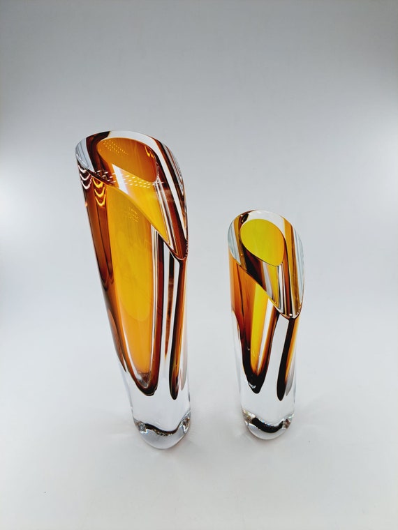 kirin collector's Kosta Boda金彩1986 Kosta Boda Amber Glass Vase by Gòran Wärff 2002 Signed - Etsy