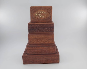 Vintage wooden teak jewelry box