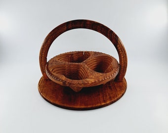 Vintage wooden hand-made foldable fruit and nut basket