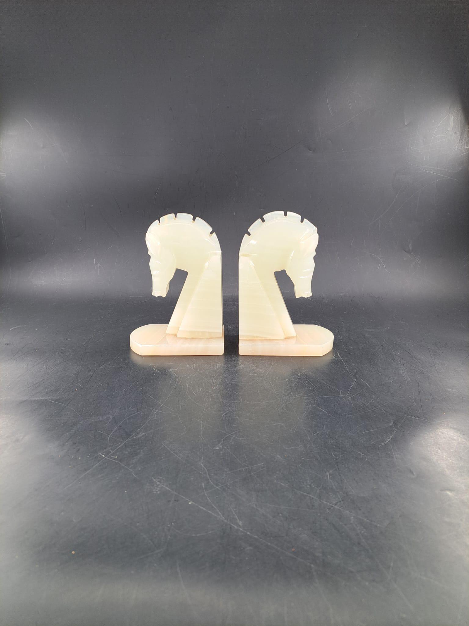 Set of two vintage onyx marble horse head bookends