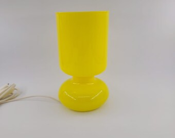 Vintage handmade yellow glass Ikea Lykta mushroom table lamp