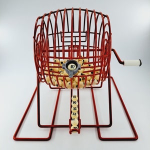 Vintage steel Bingo machine tombola Cage with checkboard complete