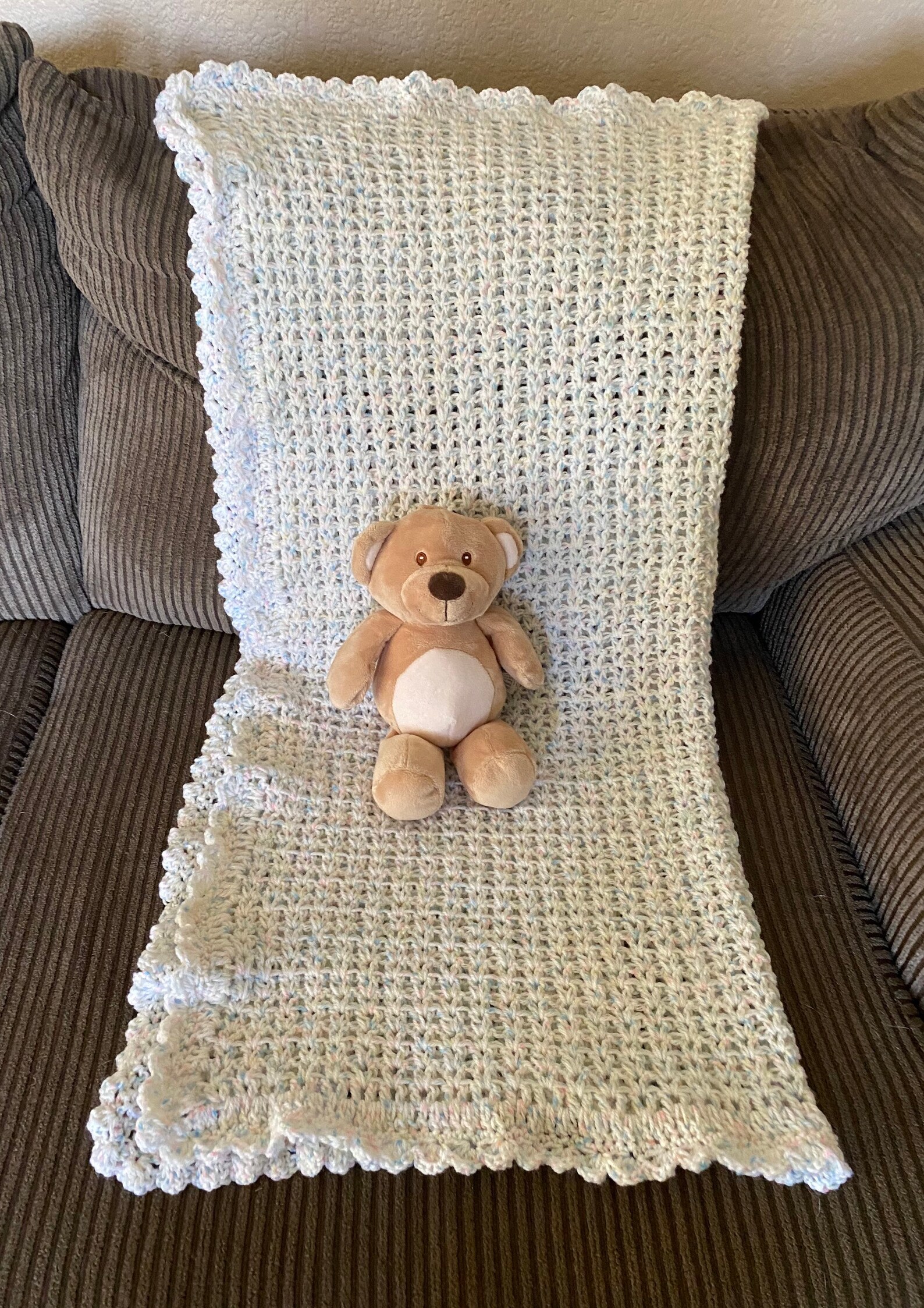Crocheted Soft Neutral Baby Blanket White with Specks of Etsy