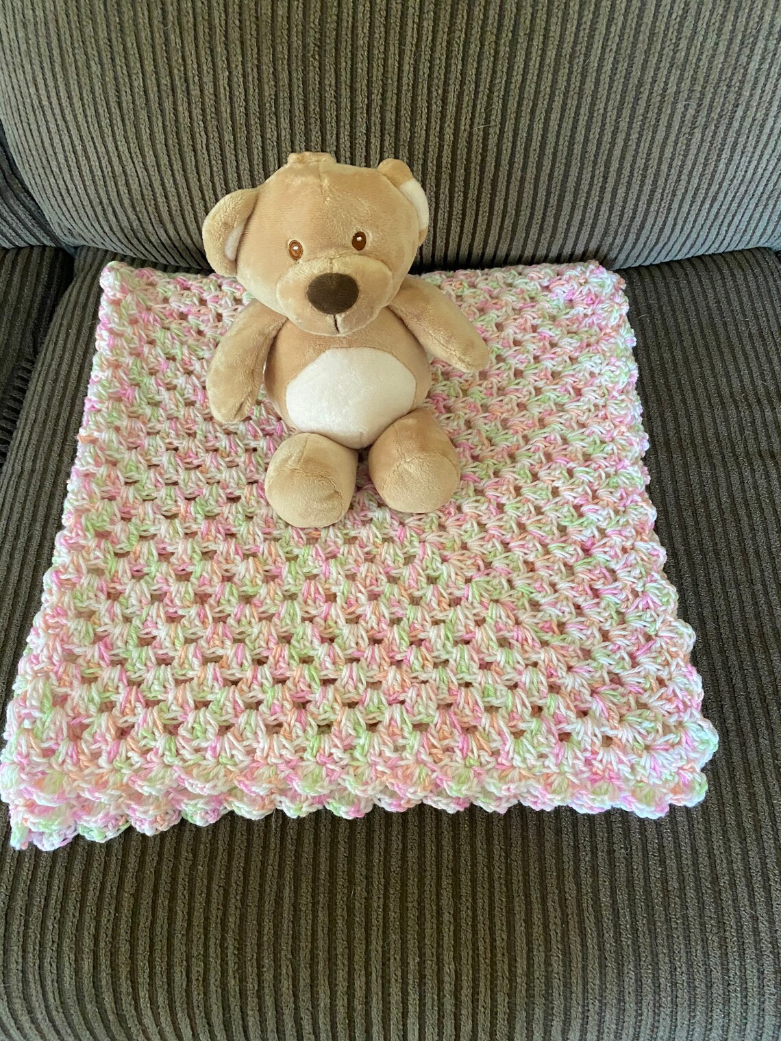 Crocheted Soft Pink and Lime Green Baby Blanket Etsy