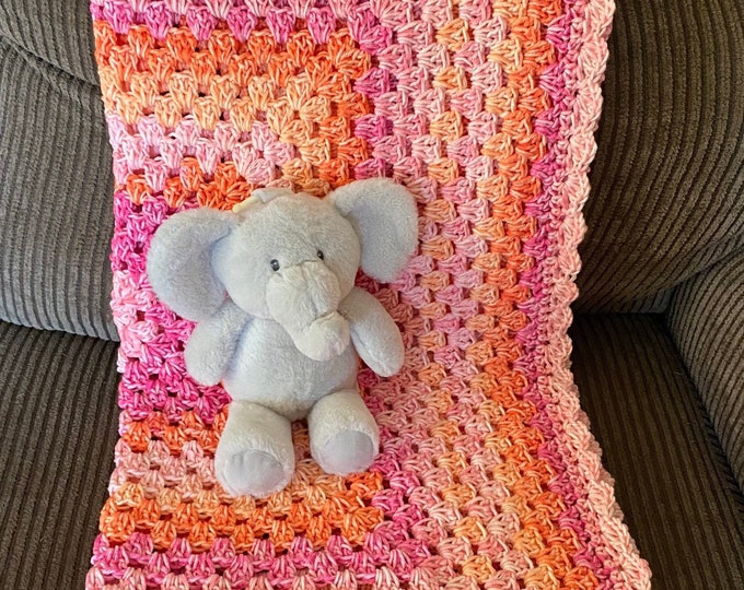 Crocheted Soft Pink and Orange Baby Blanket Etsy