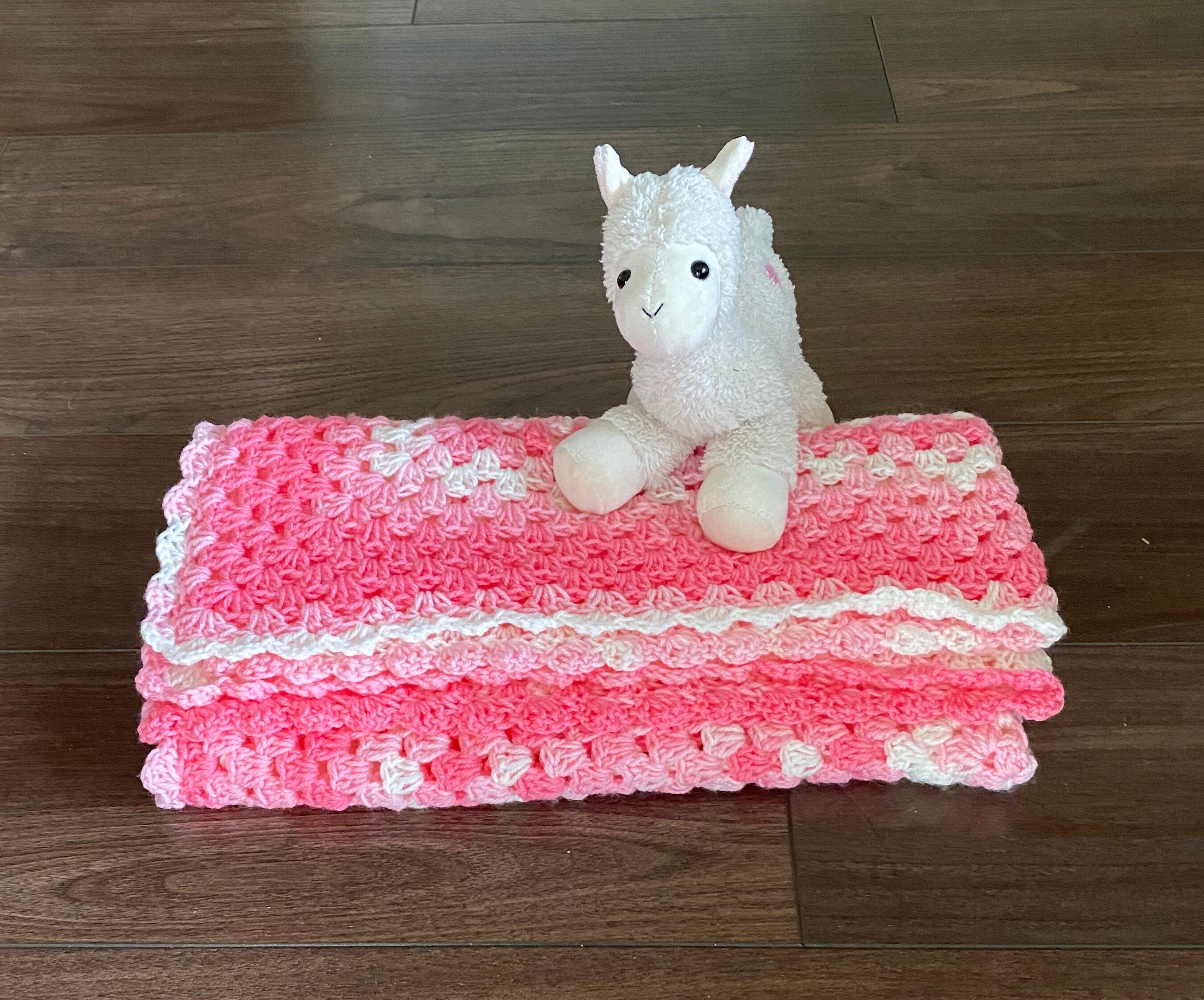 Crocheted Soft Pink and White Baby Blanket Toddler Blanket Etsy