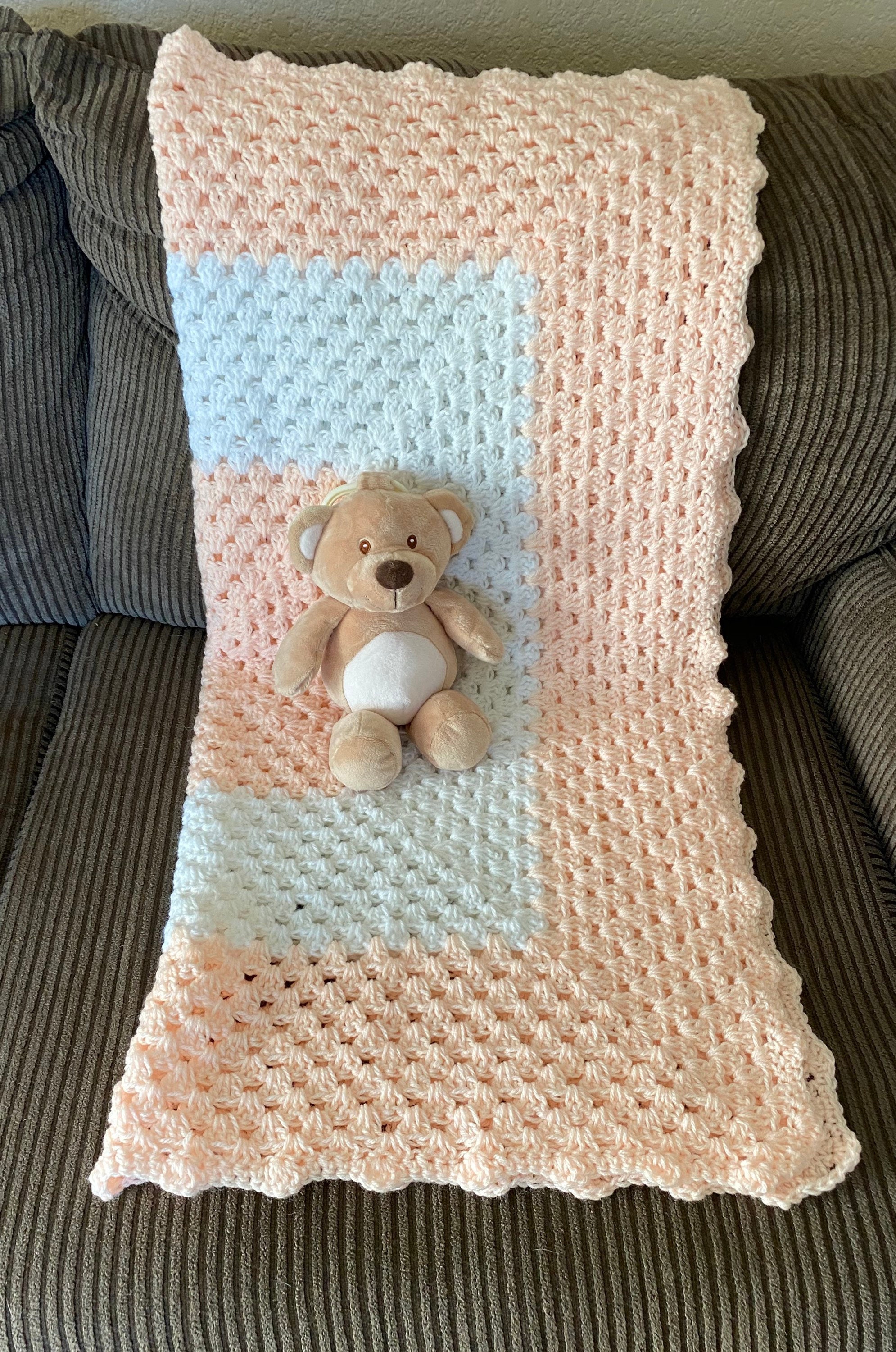 Crocheted Soft Peach and White Baby Blanket Toddler Blanket Etsy