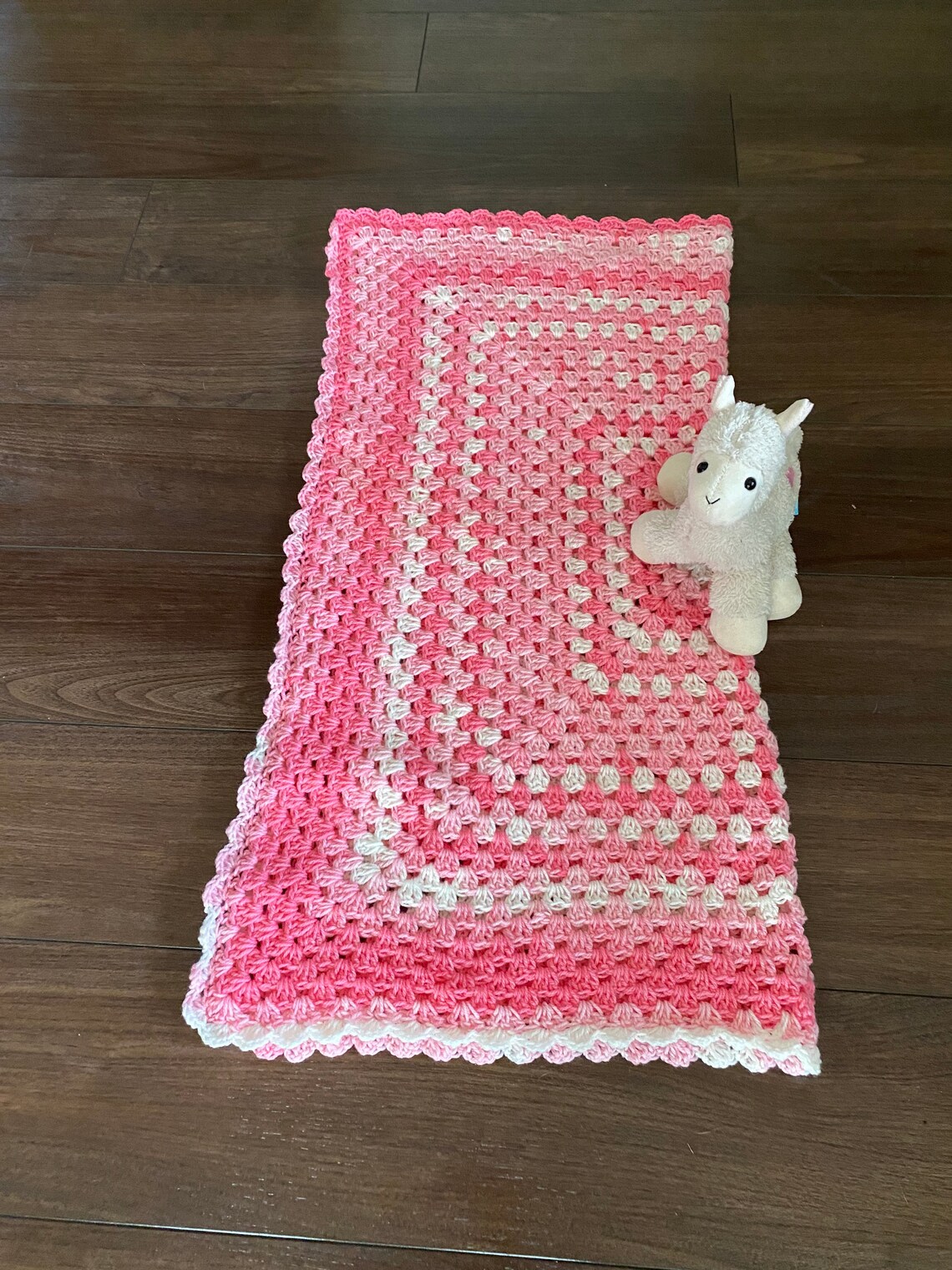 Crocheted Soft Pink and White Baby Blanket Toddler Blanket Etsy