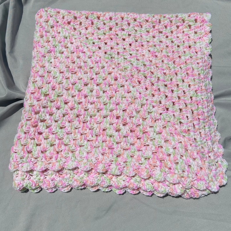 Crocheted Baby Blanket Soft Pink and Lime Green Baby Blanket Etsy