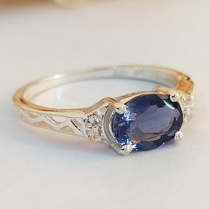 Natürlicher Iolith Sterlingsilber Ring-Einzigartiger Blauer Edelstein Schmuck, handgemachtes Geschenk für sie