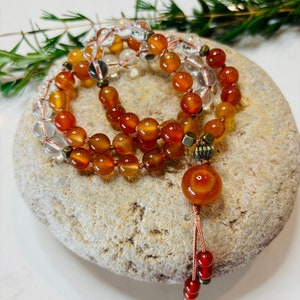 Travel Mala, Meditation Mala, Hand Knotted Mala Bracelet, Yoga Gift, Half Mala 54 Bead Mala, Worry Beads, Pocket Mala, Carnelian Guru Bead