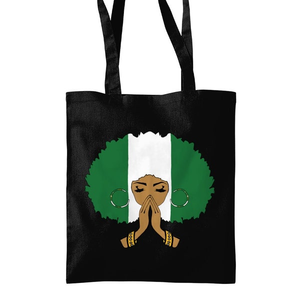 Nigerian Praying Woman Tote Bag, Black Women Gift, Melanin Tote Bag, Afrocentric Tote Bag, Nigerian Gift, African Tote Bag, Praying Afro Mum