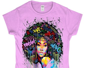 Splatter Afro Black, Melanin Queen T-Shirt - Black Girl Magic - Afrocentric Melanin T-Shirt | Afrocentric T-Shirt | T-shirt | Ethnic T-shirt