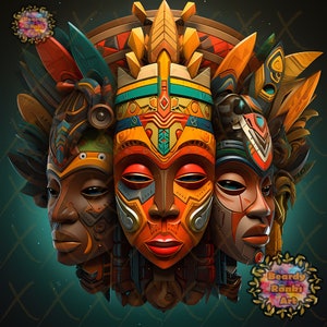 Digital African Mask Artwork, Afrocentric Art, African Tribal Face Mask, African Clipart, Printable African Wall Art, Digital African Art