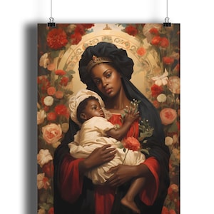Afroamerikaner Jungfrau Maria Poster, schwarze Jungfrau Maria Wandkunst, schwarze Mutter Christi, Madonna Poster, schwarze Jungfrau Maria Wanddekoration,