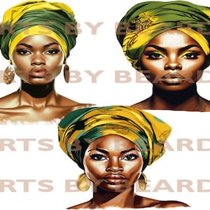 Afro Jamaican Tribal Black Woman Head Wrap, Hair Headwrap urban PNG, African Tribal Black Woman Head Wrap JPEG, Afrocentric Melanin Clipart