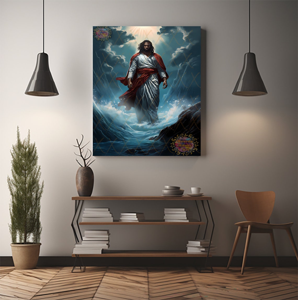 Black Jesus Walking on Water Poster, Jesus Christ Wall Art, Christian ...