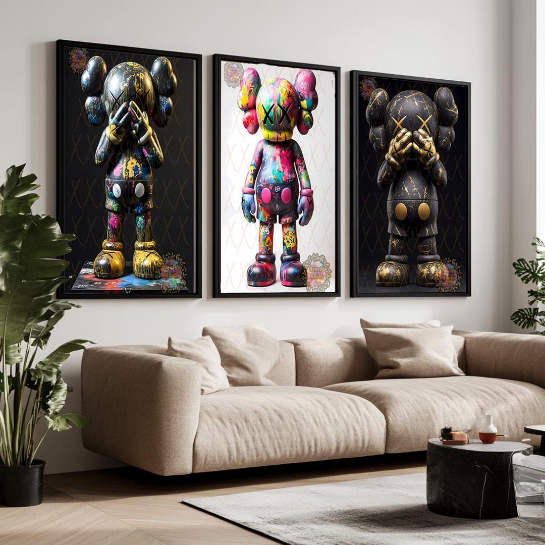 Set of 3 KAWS Wall Art Prints, Kaws Figure Posters, KAW Digital ...