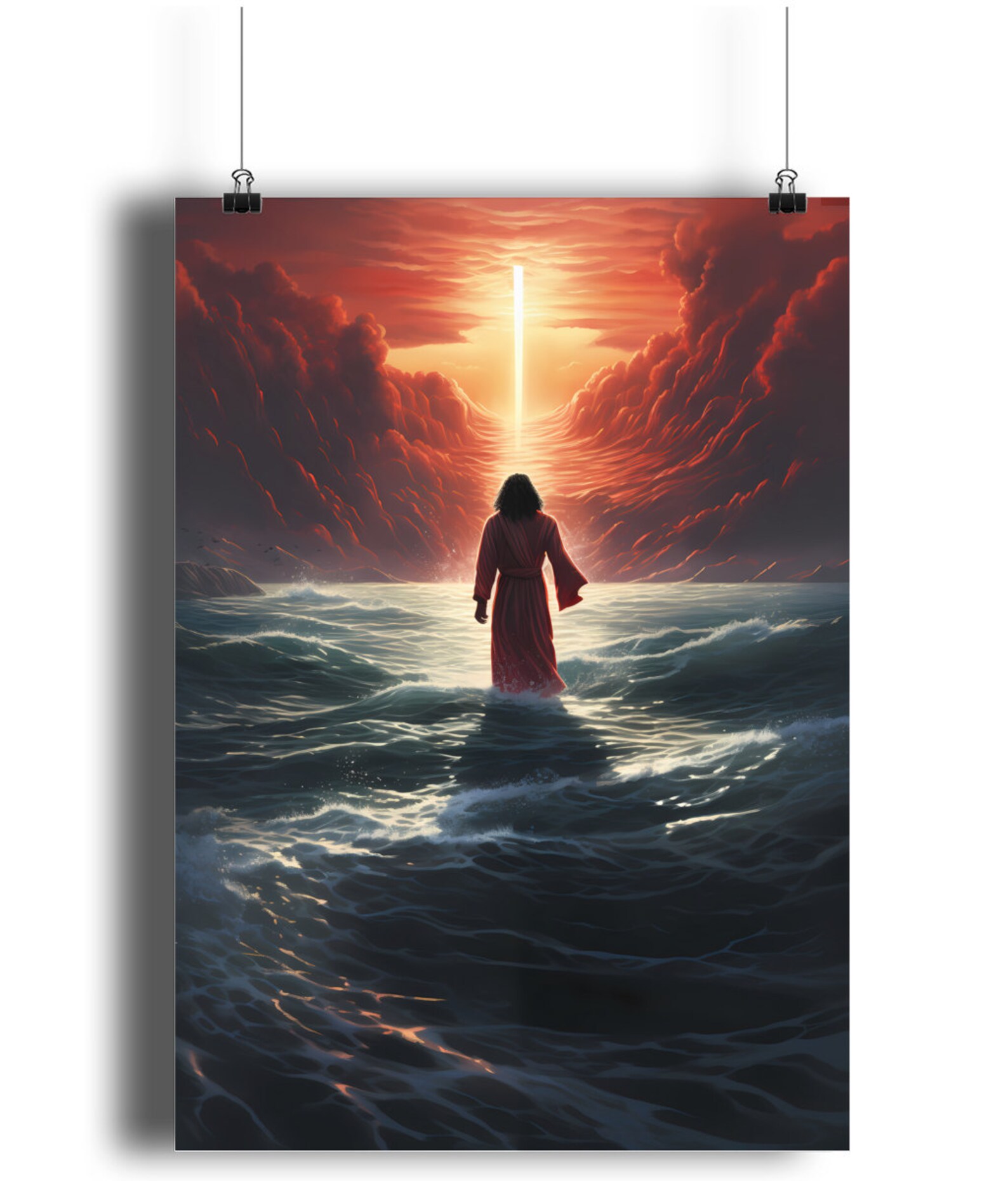 Black Jesus Walking on Water Poster, Jesus Christ Wall Art, Christian ...