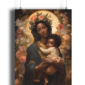 Afroamerikaner Jungfrau Maria Poster, schwarze Jungfrau Maria Wandkunst, schwarze Mutter Christi, Madonna Poster, schwarze Jungfrau Maria Wanddekoration,