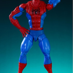 May include: A red and blue Spider-Man action figure with a black spider emblem on the chest. The figure is posed with one arm raised and the other hand on the hip. The text "Action Figures Not Included" is at the bottom.