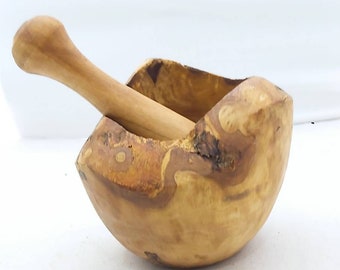 Mortar made with olive wood with rustic edge in different sizes, Tunisian made.