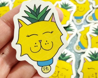 PinApple Cat Sticker, Glossy Vinyl, Weatherproof Decal