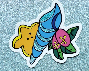Marriage Shell Glitter Sticker, Cute, Glossy, Weatherproof, Mermaid's
