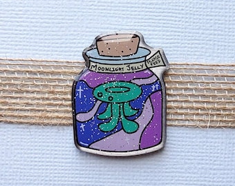 Moonlight Jelly's Dance Metal Pin, With Glitter Bio-resin Dome, Game, 35mm