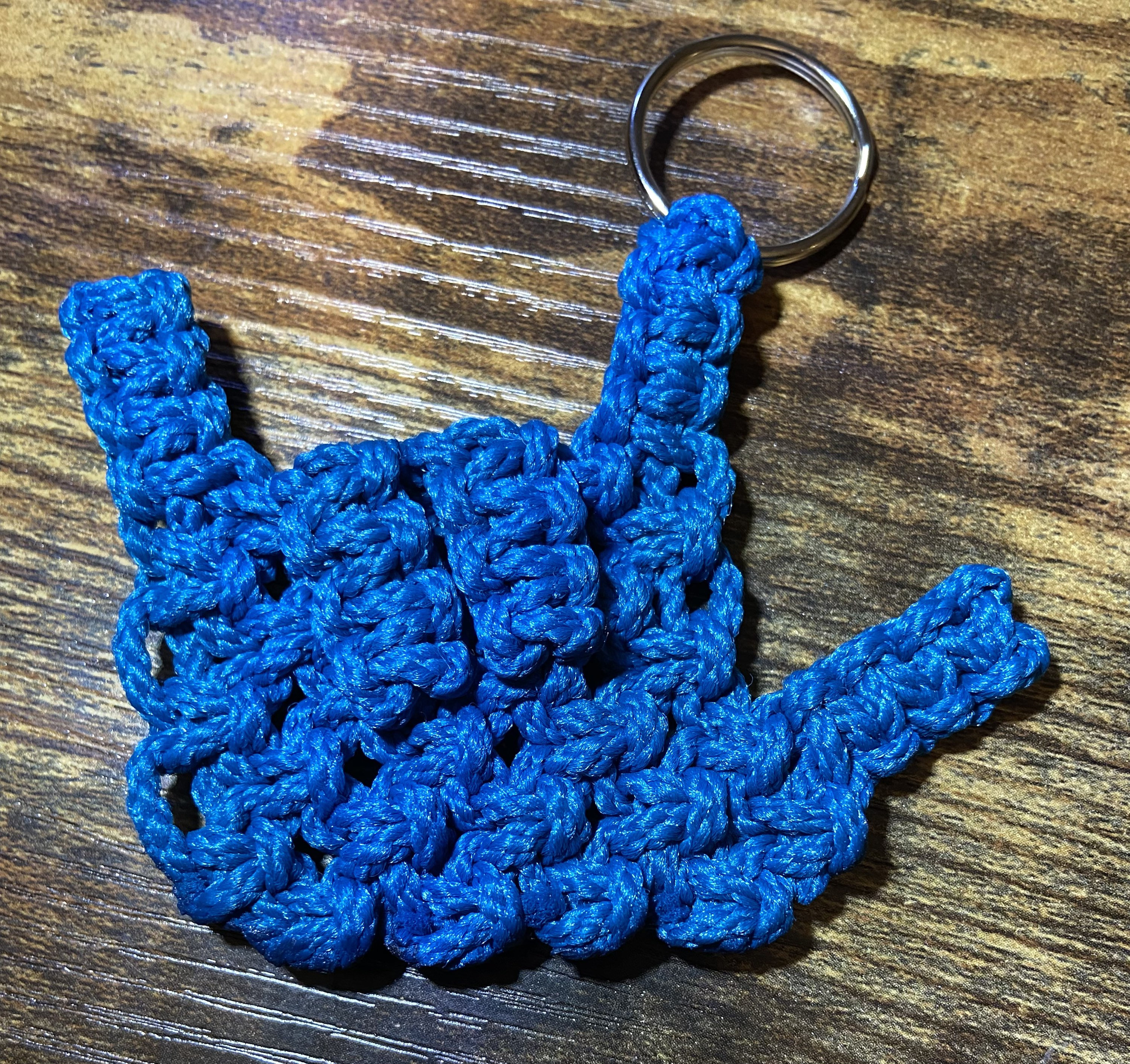 American Sign Language macrame keychain royal blue Royal blue “I love you” handmade macrame keychain I love you keychain