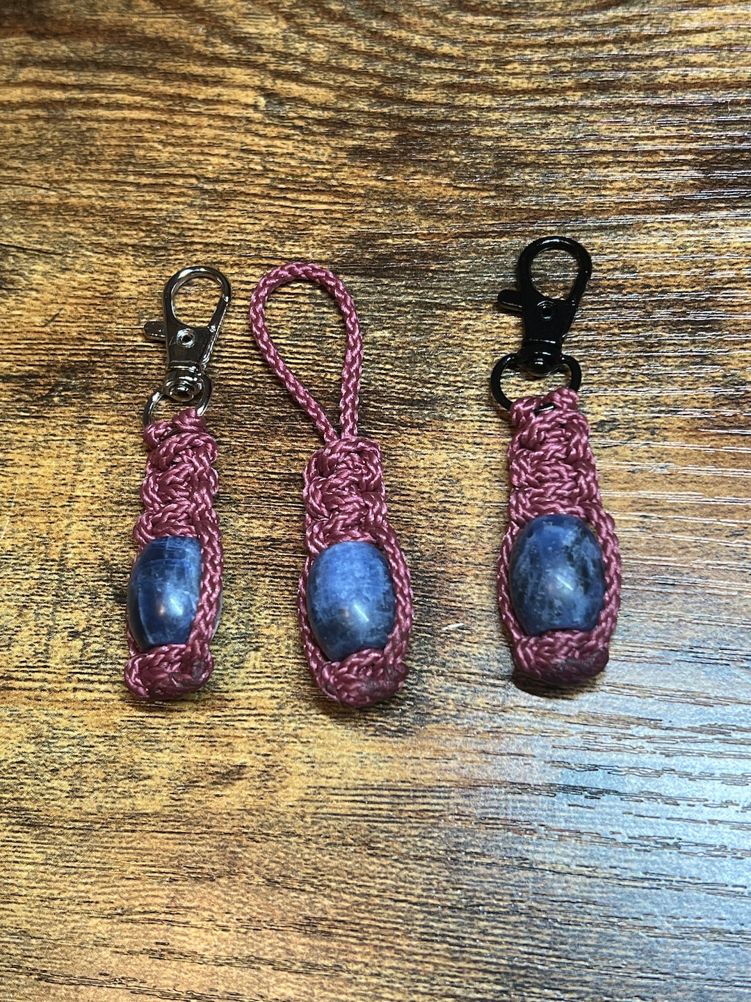 Rose Pink Zipper Pulls With Blue Sodalite Bead Macrame Zipper Etsy