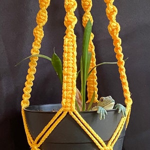 Yellow 6” pot macrame plant hanger, macrame plant holder, yellow indoor and outdoor hanging planter