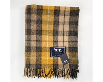 The Golden Eagle Recycled Wool Knee Blanket Check Rug Throw Tartan Scottish Plaid Natural Buchanan