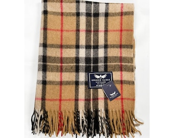 The Golden Eagle Recycled Wool Knee Blanket Check Rug Throw Tartan Scottish Plaid Camel Thomson