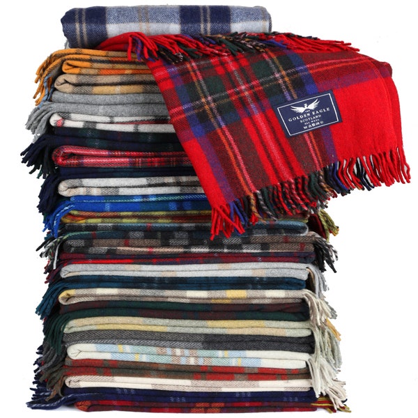 The Golden Eagle Recycled 100% Wool Knee Check Tartan Blanket Rug Throw