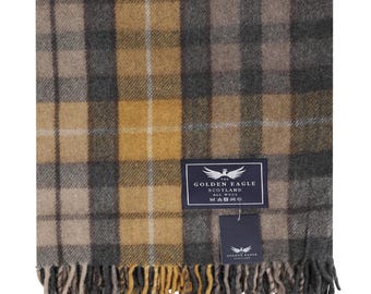 The Golden Eagle Recycled Wool Large Blanket Check Rug Throw Tartan Scottish Plaid Natural Buchanan