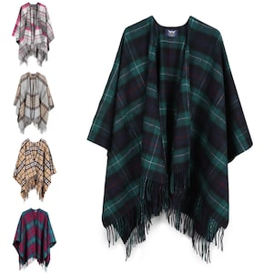 Women&#39;s 100% Lambswool Mini Cape Ruana Wrap Shawl Made in Scotland - One Size Fits All - By The Golden Eagle